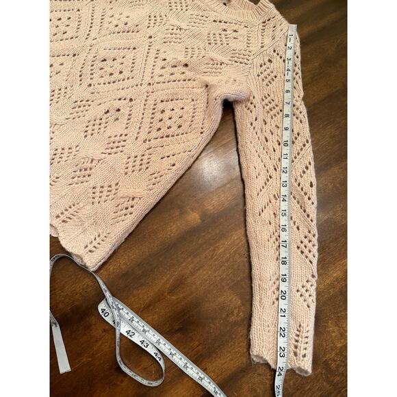 LOFT Women's Pale Pink Crewneck Crochet Knit Sweater Size Small - Picture 7 of 7